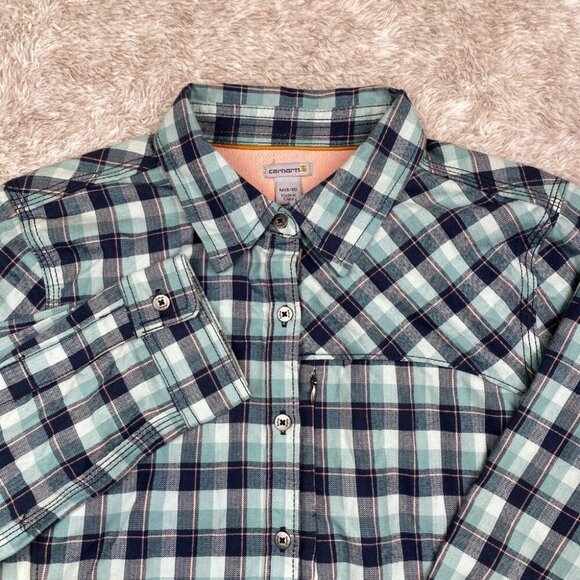 Carhartt Force Long Sleeve Button Shirt Womens M(8-10) Plaid Vented Hiking Gorp - Picture 1 of 16